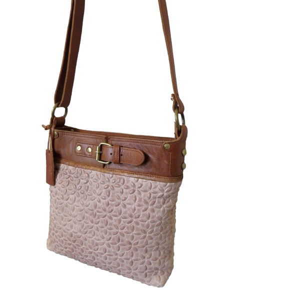 Anabaglish Joan Crossbody Bag Beige‎ Brown Embossed Leather Handbag - Picture 3 of 9